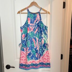 Sleeveless Tropical Print Romper in Blue, Pink & Green Lilly Pulitzer